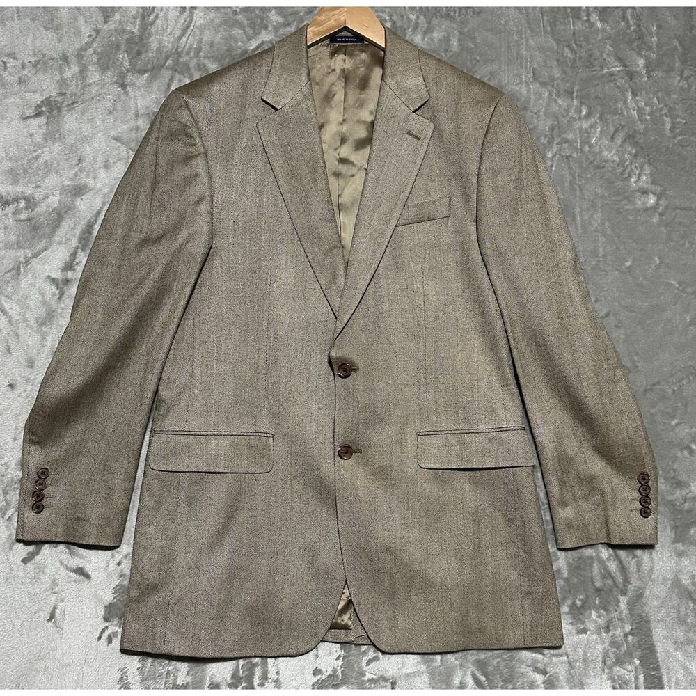 Ralph Ralph Lauren Blazer Sport Coat Mens‎ Size 39L Beige 100% Silk Herringbone